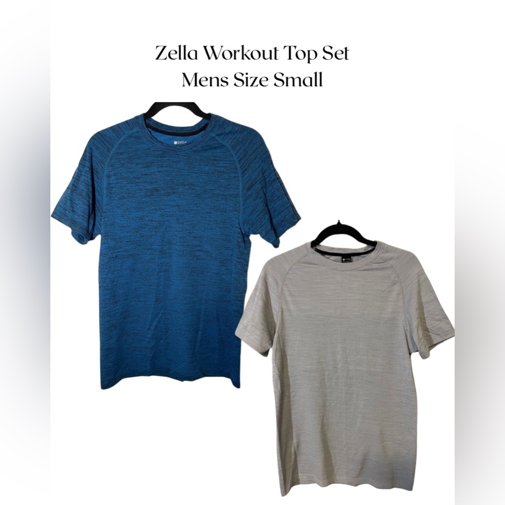 Mens Blue & gray Zella Workout Shirt Set. Size Small. Bundle of 2.